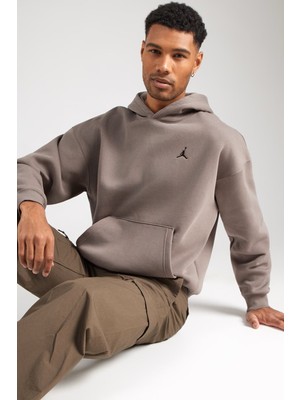 Nike Air Jordan Brooklyn Oversize Mens Sweatshirt Bol Kesim Kapüşonlu Erkek Sweatshirt Kahverengi