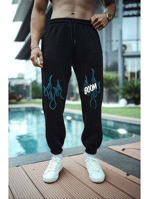 Zenviaa Erkek Üç Iplik Baskılı Eşofman Pantolon - Siyah ZENVIAAC12