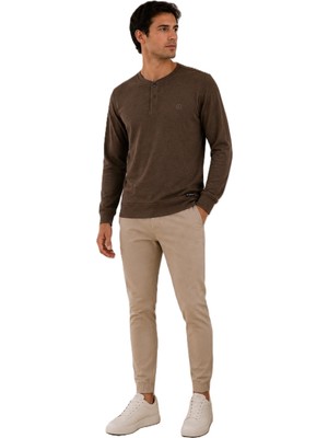 Lacaton Erkek Normal Beden Erkek Kahverengi Hakim Yaka Sweatshirt
