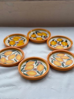 St. Morritz El Yapımı Limon Desenli 6'li 12 cm Dikkenar Çerezlik Sunumluk Seramik Kahvaltı Tabağı