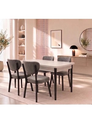 Ada Serisi, 80X132 Açılabilir Mdf Mutfak Masası Takımı 4 Adet Sandalye