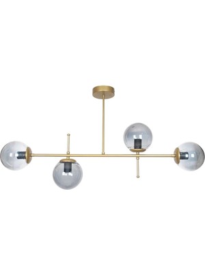 St. Morritz Çello Modern Lüks Tasarım Gold Renk Füme Camlı Tavan Yemek Masası Üstü -Salon 4 Lü Avize