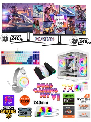 Zeiron White Chocolate X36 Ryzen 5 5500 16GB 512GB M.2 SSD⚡RTX3050 Dual 27" 240Hz⚡Sıvı Soğutmalı Premium Oyuncu Bilgisayarı