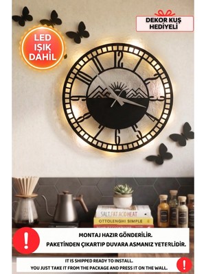 St. Morritz LED Işıklı Modern Mutfak Duvar Saati Sessiz Dekoratif Modern Siyah Ahşap Duvar Saati 40X40CM