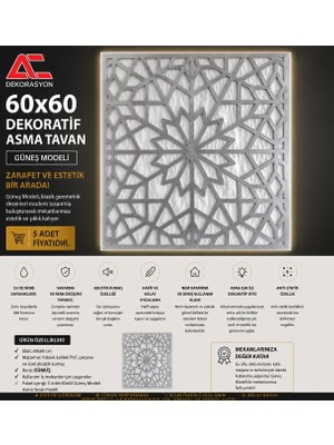 Ac Dekor Dekoratif Asma Tavan Paneli Güneş Modeli 60 x 60 cm (5ADET)