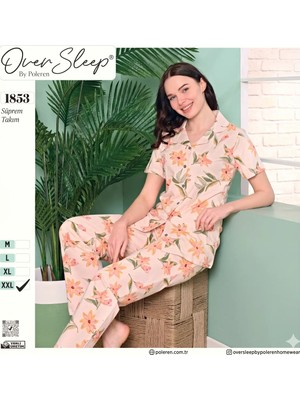 Poleren Pamuklu Kadın Kısa Kol Pijama Takımı M Beden