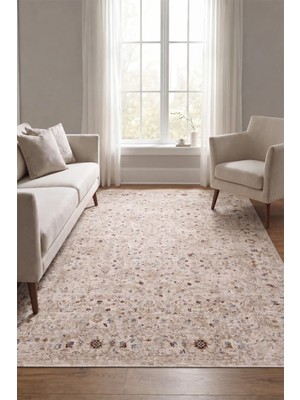 Livset Home Modern Dokuma Halı Krem Bej Mavi Salon Mutfak Antre Yolluk Oturma Odası Halısı J332A