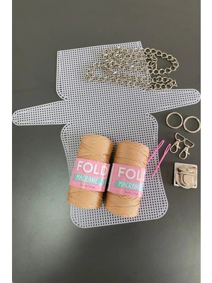 St. Morritz Kanvas Çanta Örgü Kiti 33X18CM -Sütlü Kahve Polyester Makrome No.3 Plastik Kanvas Çanta Seti
