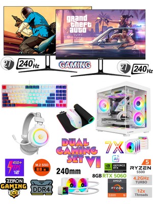 Zeiron White Chocolate X32 Ryzen 5 5500 16GB 512GB M.2 SSD⚡RTX5060 8gb Dual 27" 240Hz⚡Sıvı Soğutmalı Premium Oyuncu Bilgisayarı