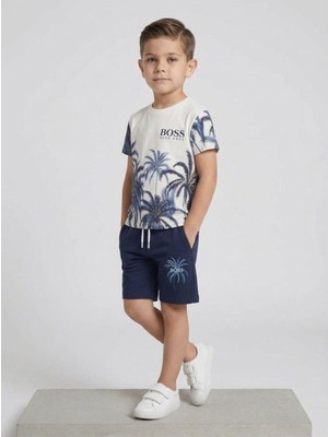 Moda Rüyası Boss Erkek Çocuk Palmiye Desenli Tişört ve Şort Ikili Takım