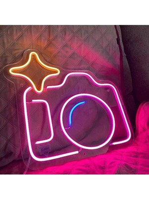 St. Morritz Neon LED Fotoğraf Makinesi Dekoratif Duvar Aydınlatması Aksesuar Anahtar ile Açma Kapama