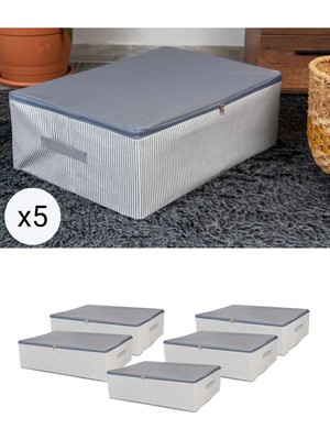 St. Morritz 5 Adet Mega Boy Antrasit Çizgi Desenli Baza Altı Düzenleyici Hurç Seti 75X40X20 cm