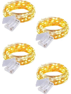 St. Morritz Peri LED Işık 10 Metre Sarı Pilli Aydınlatma Şerit LED Saçak Spot Süsleme 4 Adet