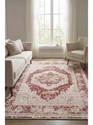 Livset Home Modern Dokuma Halı Bordo Krem Salon Mutfak Antre Yolluk Oturma Odası Halısı F933E