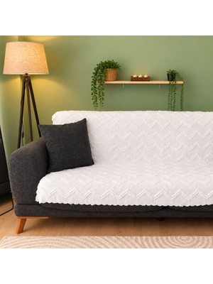 Atay Home Saçaklı Zigzag Dokulu Şönil 3’lü Koltuk Örtüsü 170X210 cm – Gri / Beyaz / Cappuccino