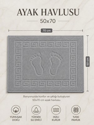 Softtowel Ayak Izli Banyo Ayak Havlusu 50X70 cm Yumuşak Emici Desenli Havlu Paspas
