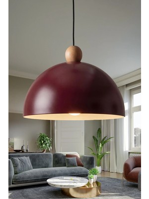 St. Morritz Luna Bohem Ahşap Boncuklu Bordo Metal Sarkıt (30 Cm) Yemek Masası Üstü Avize Salon Aydınlatması