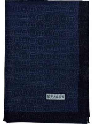 Vakko Pamuk İpek Şeritli Monogram Şal 41728-Lacivert
