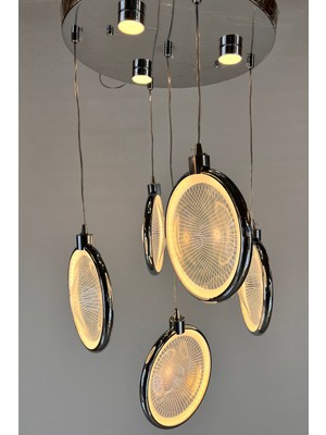 GN Gen Aydınlatma Modern 5'li Krom LED Sarkıt Avize – 3 Boyutlu Optik Işık Efektli