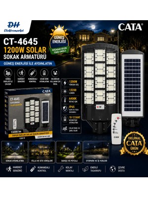 Dh Elektromarket Cata CT-4645 Süpernova Solar Sokak Armatürü 1200W Kumandalı Sensörlü IP65