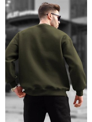 Velmora Fashion Erkek Düz Bisiklet Yaka 3 Iplik  Sweatshirt - Yeşil