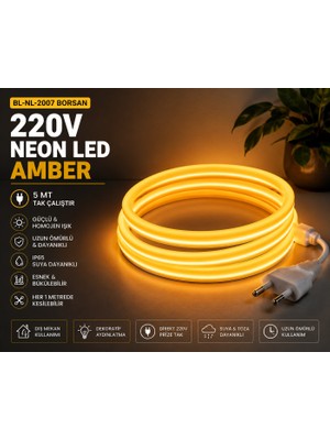 5 Metre Tak Çalıştır Yüksek Performanslı Borsan 220V Neon LED Amber