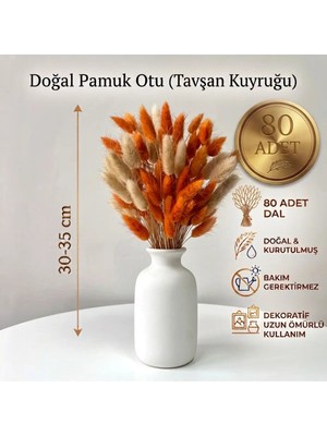 Dekora Çiçek Kurutulmuş Pamuk Otu Tavşan Kuyruğu Gelin Buketi Aranjman Çiçeği Lagurus Doğal ve Turuncu 80 Dal