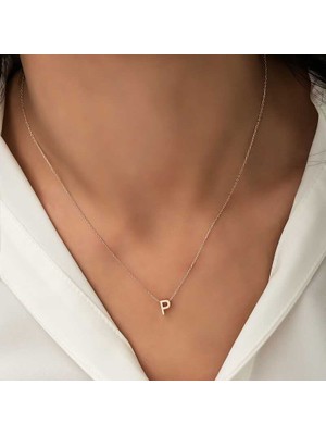 925 Ayar Gümüş Rose 3 Boyutlu P Harf Kadın Gümüş Kolye
