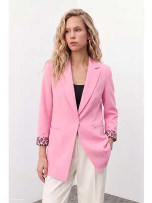 Sateen Mono Yaka Klasik Ceket - Açık Pembe