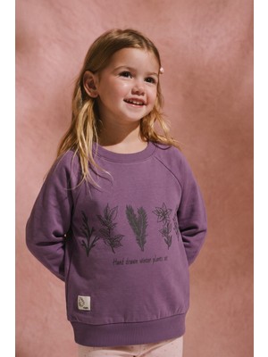 Cigit Ağaç Baskılı Sweatshirt 1-7 Yaş Mor