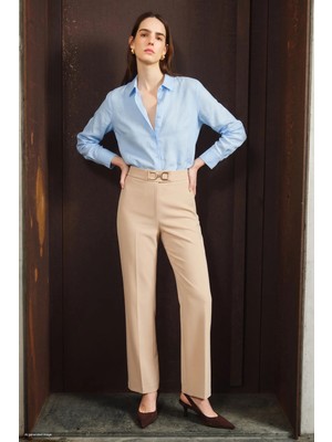 Sateen Aksesuar Detaylı Pantolon - Taş