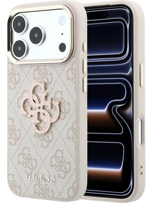iPhone 18 Pro Uyumlu Kılıf Guess Orjinal Lisanslı 4g Büyük Resin Logolu Pu Kapak Pembe
