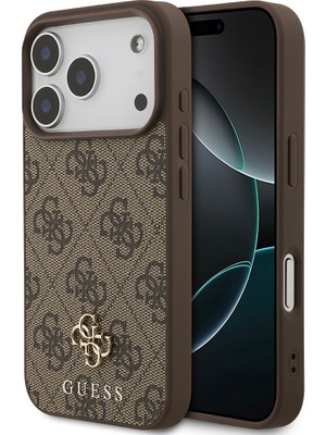 iPhone 18 Pro Kılıf Guess Orjinal Lisanslı M-Safe Şarj Özellikli Small 4g Classic Kapak Kahverengi