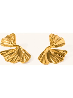 Velund Gold Yaprak Formlu Titanyum Çelik Küpe