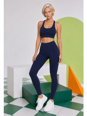 Real Dream Kadın Spor Tayt Push Up Dikişsiz Toparlayıcı Yüksek Bel - Lacivert