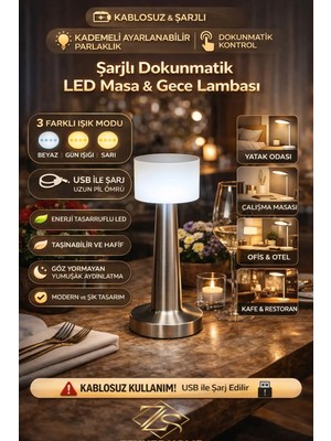 St. Morritz Masa Lambası Şarjlı Kablosuz Dokunmatik Papatya LED & Papatya Gece Lambası–fonksiyonel 3 Işık Modlu