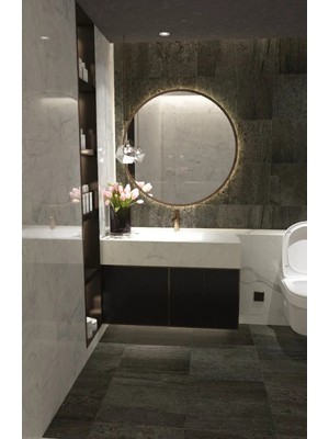 St. Morritz Kablosuz Pilli Ledli Ceviz Mdf Çerçeveii 4mm Kalite Dekoratif Ayna (Piller Hediye)