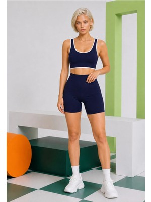 Real Dream Kadın Spor Bra Şerit Detaylı Toparlayıcı Destekli Çıkarılabilir Pedli - Lacivert