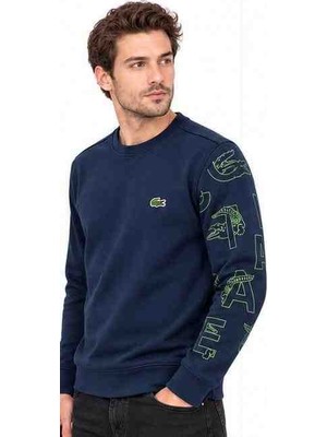 Lacoste Bisiklet Yaka Grafik Regular Fit Lacivert Sweatshirt