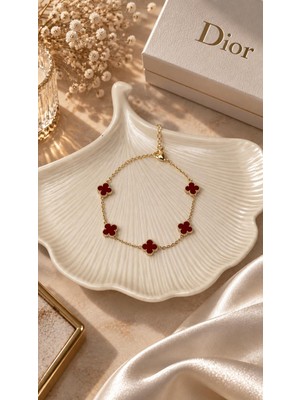 Yeline Aksesuar Ruby Clover Yonca Gold Bileklik