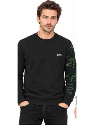 Lacoste Bisiklet Yaka Grafik Regular Fit Siyah Sweatshirt