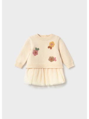 Mayoral 2820 Cream Triko Üstlü Elbise