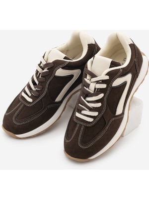 Marjin Kadın Çok Parçalı Bağcıklı Sneaker Rovel Kahve Süet