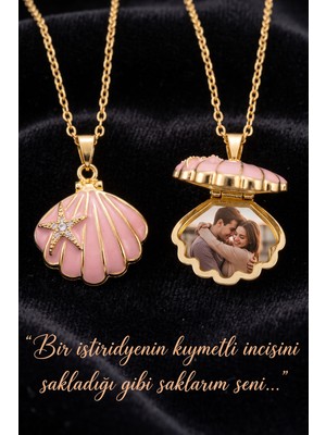Takı Dükkanı Oyster Locket Kolye Deniz Kabuğu Kapaklı Açılabilir Anı Kolyesi Paslanmaz Çelik ECK76