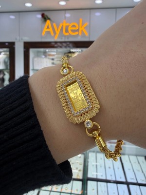 24 Ayar Gram Altınlı Külçe Halat Bileklik