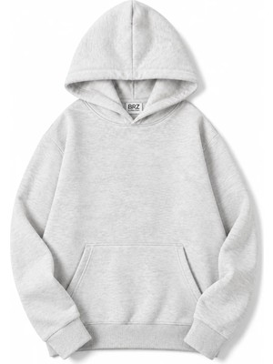 Brz Collection Açık Gri Unisex Oversize Basic Hoodie Açık Gri
