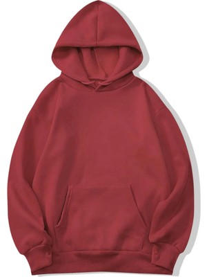 Brz Collection Unisex Oversize Basic Hoodie Kiremit Kırmızı