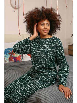 Çamaşır Kenti Moda Kadın Uzun Kol 3 Iplik Penye Pijama Takım Yeşil Beruflic
