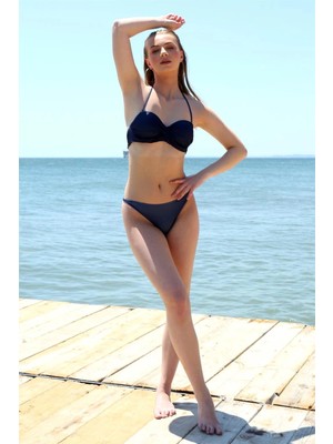 Çamaşır Kenti Moda Kadın Dönmeli Straplez Lacivert Bikini Beruflic