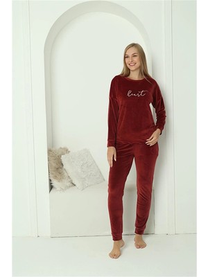 Çamaşır Kenti Moda Kadın Kadife Bordo Pijama Takım Beruflic